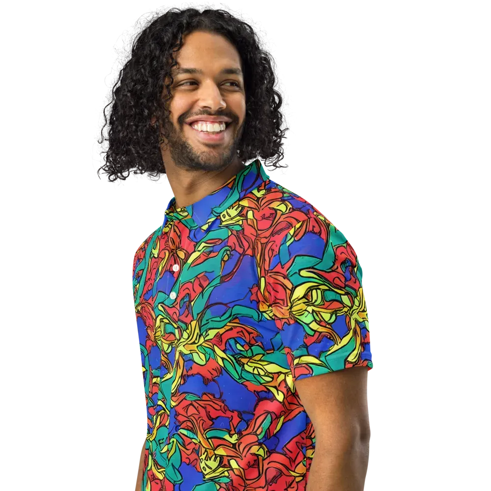 Vivid Bloomstorm on Men's Slim Fit Polo Shirt — Left Front