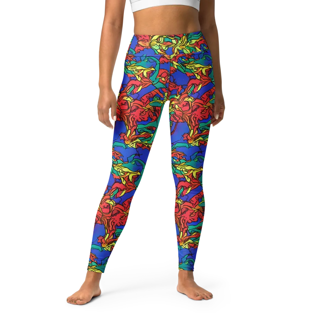 Vivid Bloomstorm on Yoga Leggings — Front