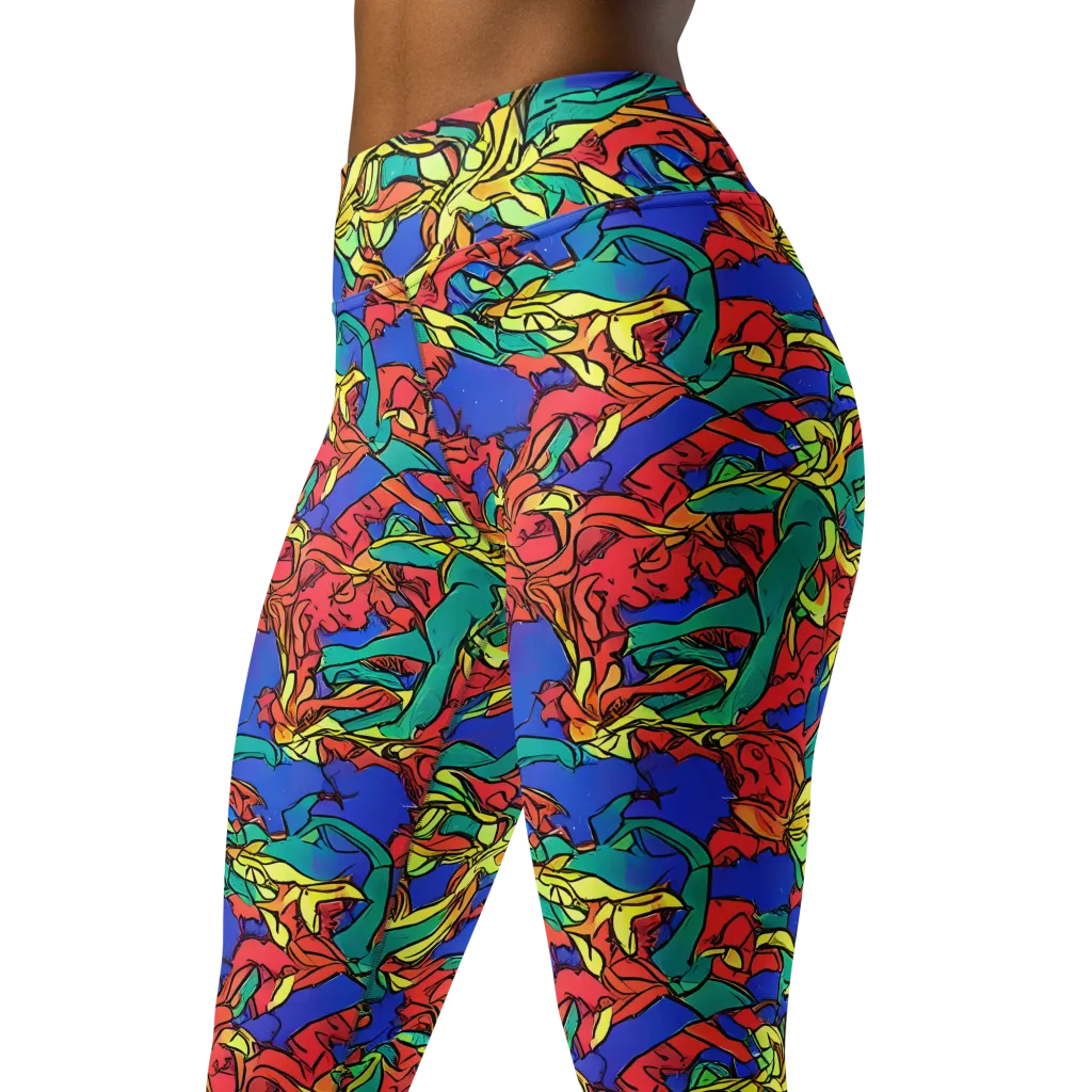 Vivid Bloomstorm on Yoga Leggings — Left Front