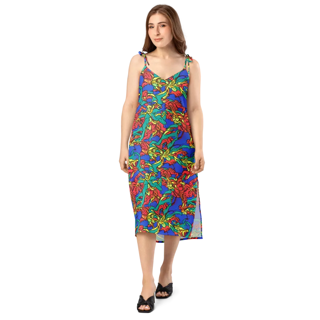 Vivid Bloomstorm on Slip Dress — Front