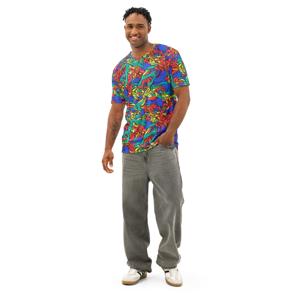 Vivid Bloomstorm on Men's Cotton Crew Neck T-Shirt — Front