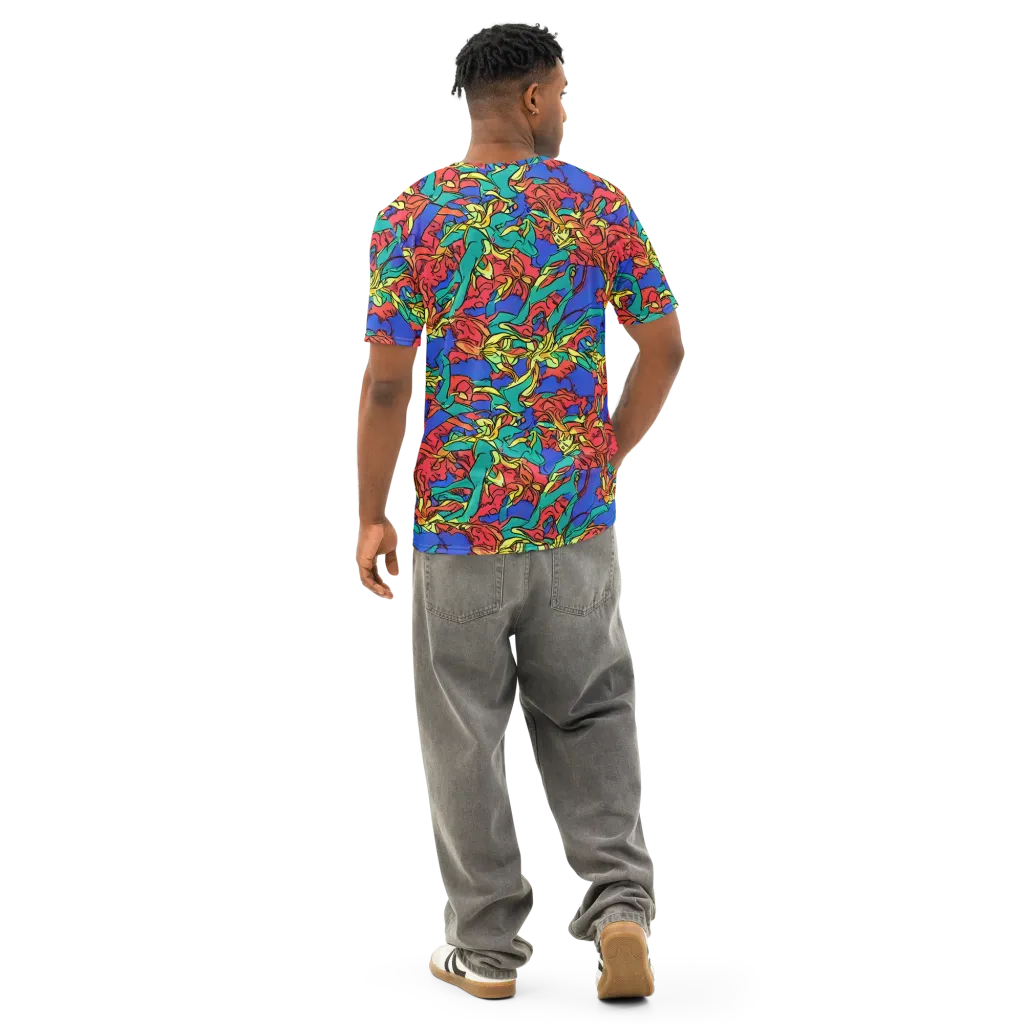 Vivid Bloomstorm on Men's Cotton Crew Neck T-Shirt — Back