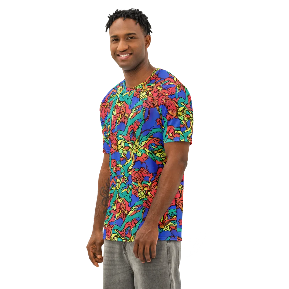 Vivid Bloomstorm on Men's Cotton Crew Neck T-Shirt — Left Front