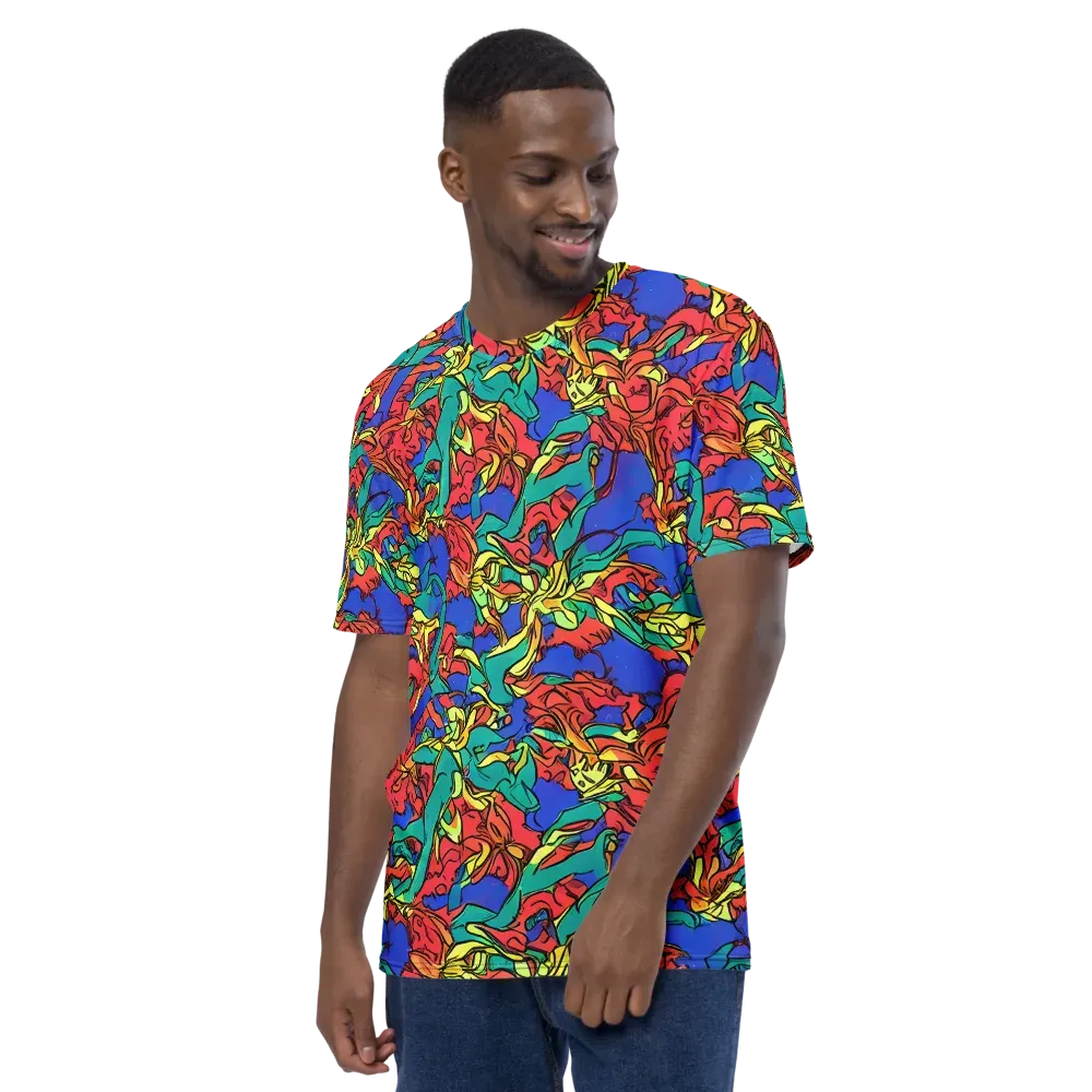 Vivid Bloomstorm on Men's Crew Neck T-Shirt — Left