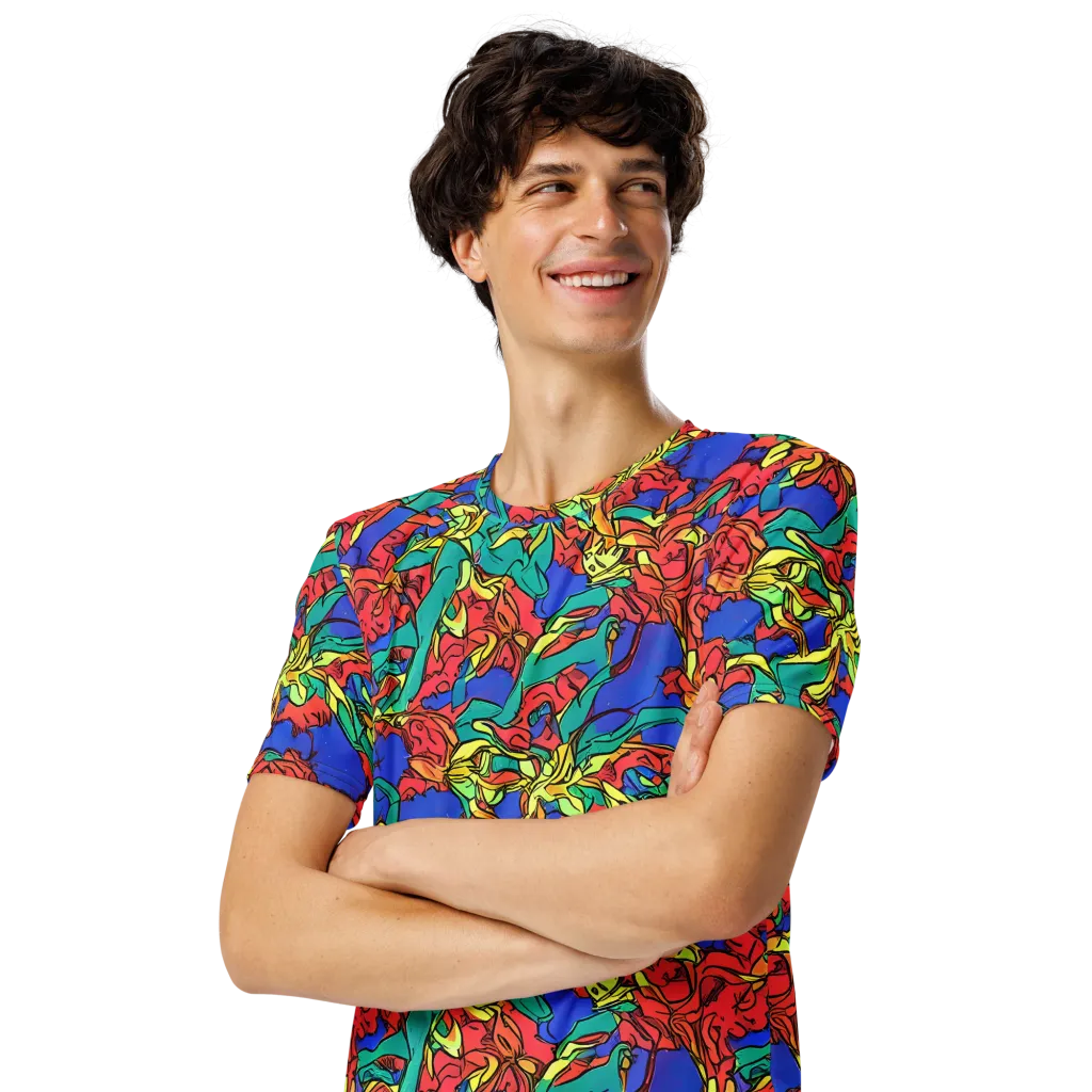 Vivid Bloomstorm on Men's Crew Neck T-Shirt — Left Front