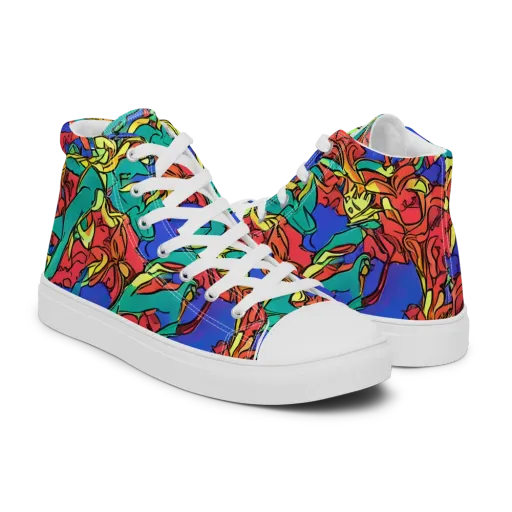 Vivid Bloomstorm on a Men's High Top Canvas Shoes