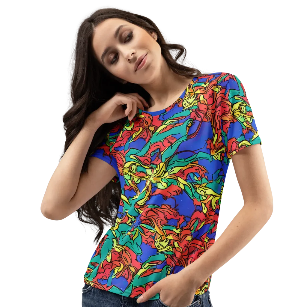 Vivid Bloomstorm on Women's Crew Neck T-Shirt — Left Front
