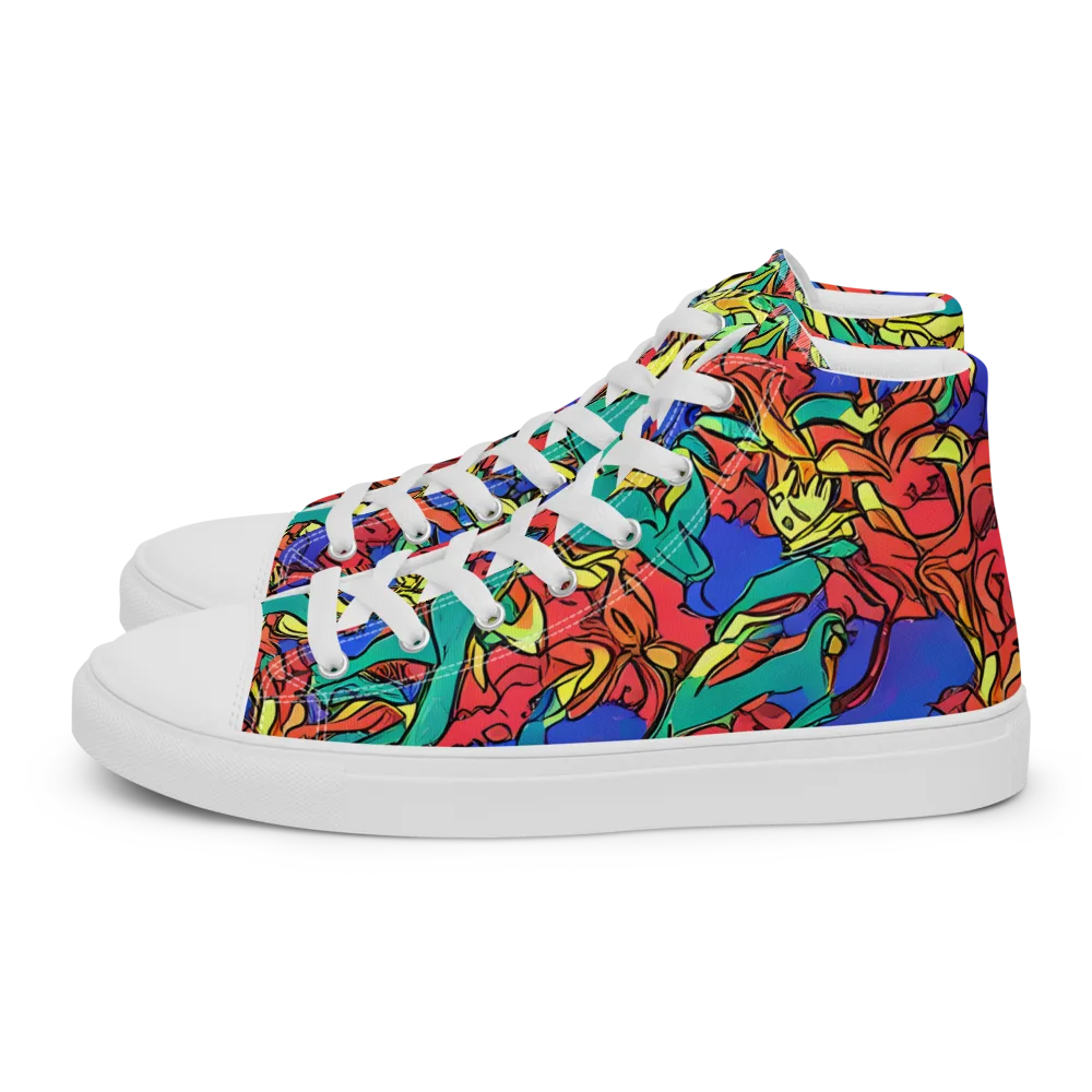 Vivid Bloomstorm on Women's High Top Canvas Shoes — Left