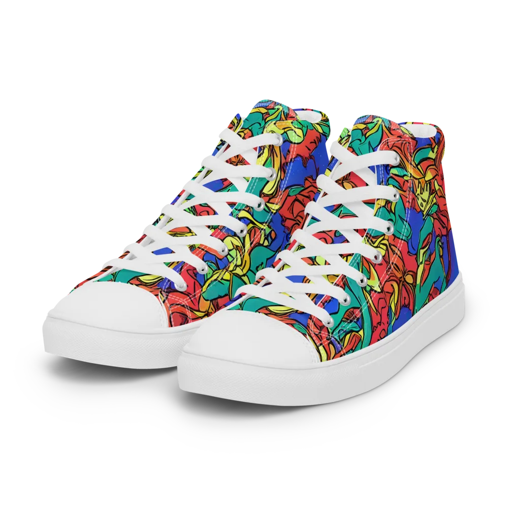 Vivid Bloomstorm on Women's High Top Canvas Shoes — Left Front