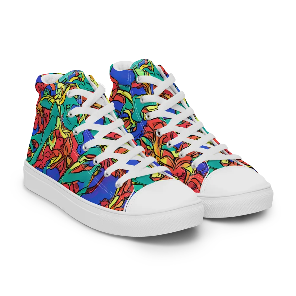 Vivid Bloomstorm on Women's High Top Canvas Shoes — Right Front