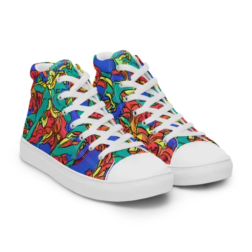 Vivid Bloomstorm on a Women's High Top Canvas Shoes