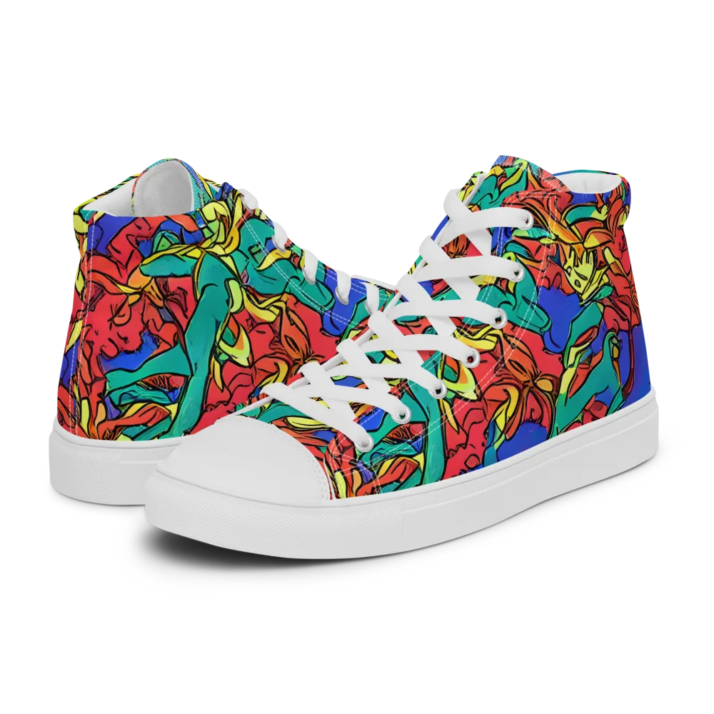 Vivid Bloomstorm on Women's High Top Canvas Shoes — Left