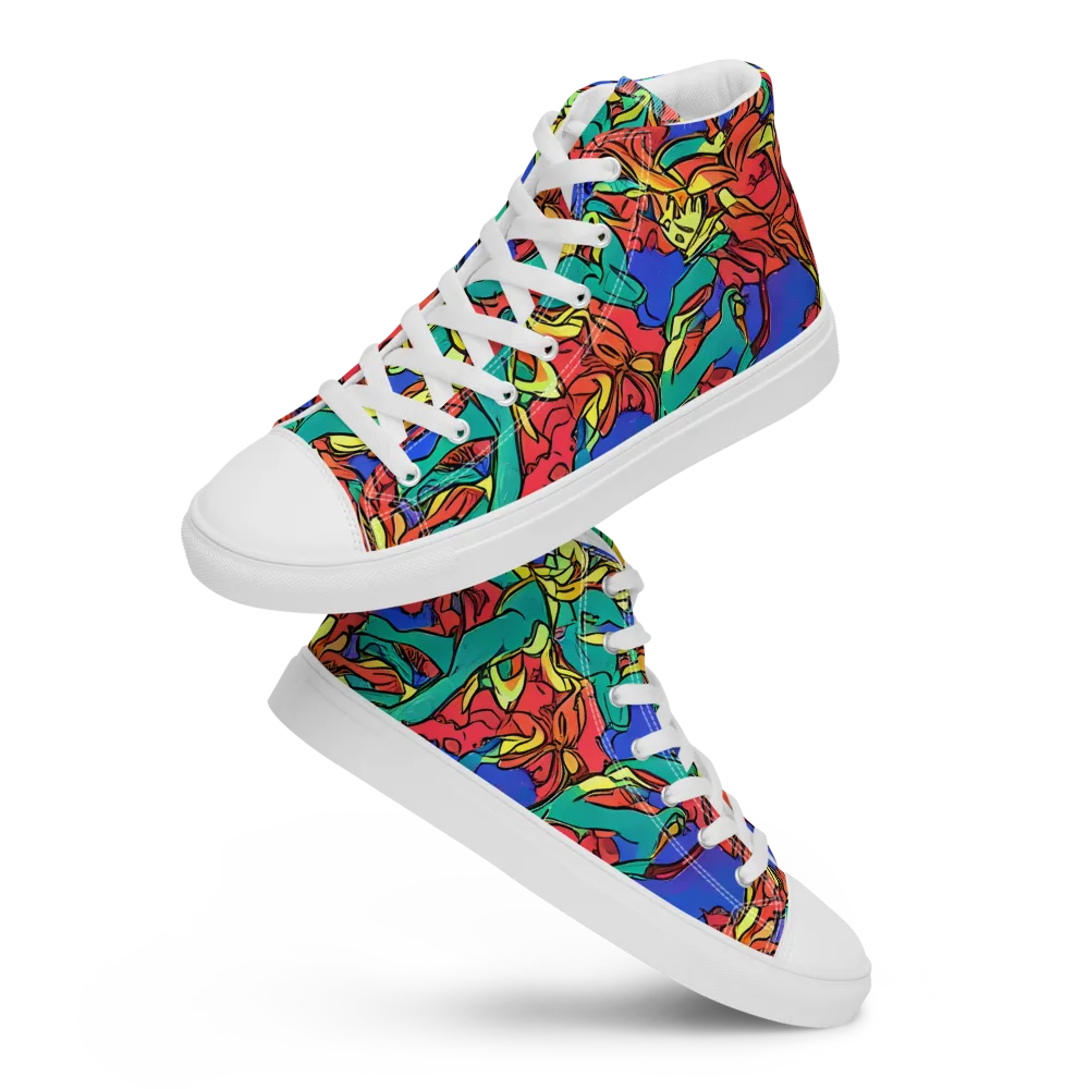 Vivid Bloomstorm on Women's High Top Canvas Shoes — Front