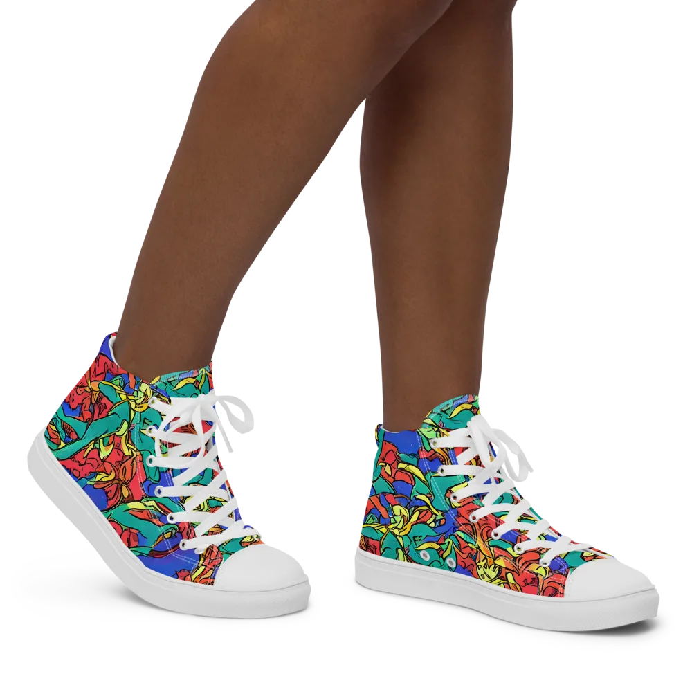 Vivid Bloomstorm on Women's High Top Canvas Shoes — Right