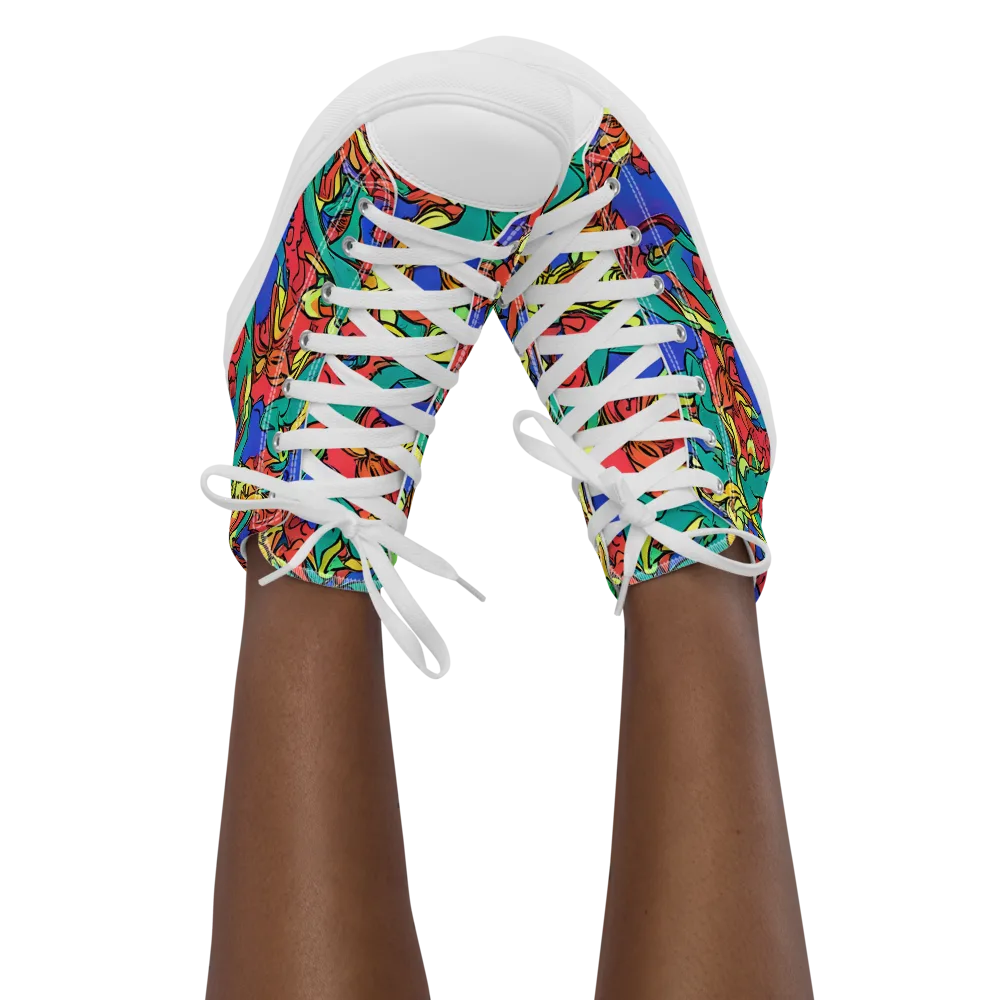Vivid Bloomstorm on Women's High Top Canvas Shoes — Front