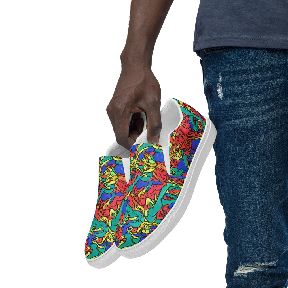 Vivid Bloomstorm on Men's Slip-On Canvas Shoes — Left Front