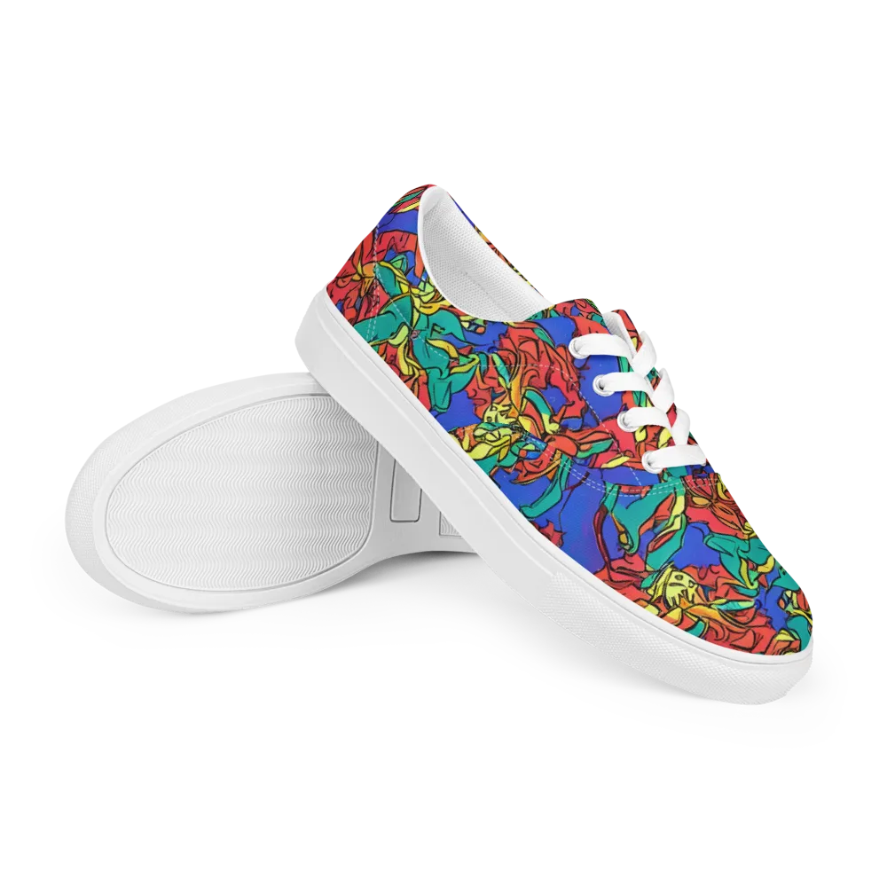 Vivid Bloomstorm on Men's Lace-Up Canvas Shoes — Right Front