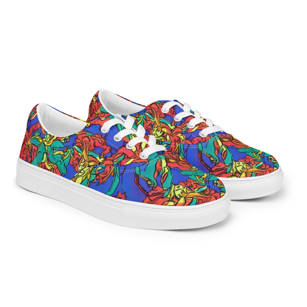 Vivid Bloomstorm on Men's Lace-Up Canvas Shoes — Right Front