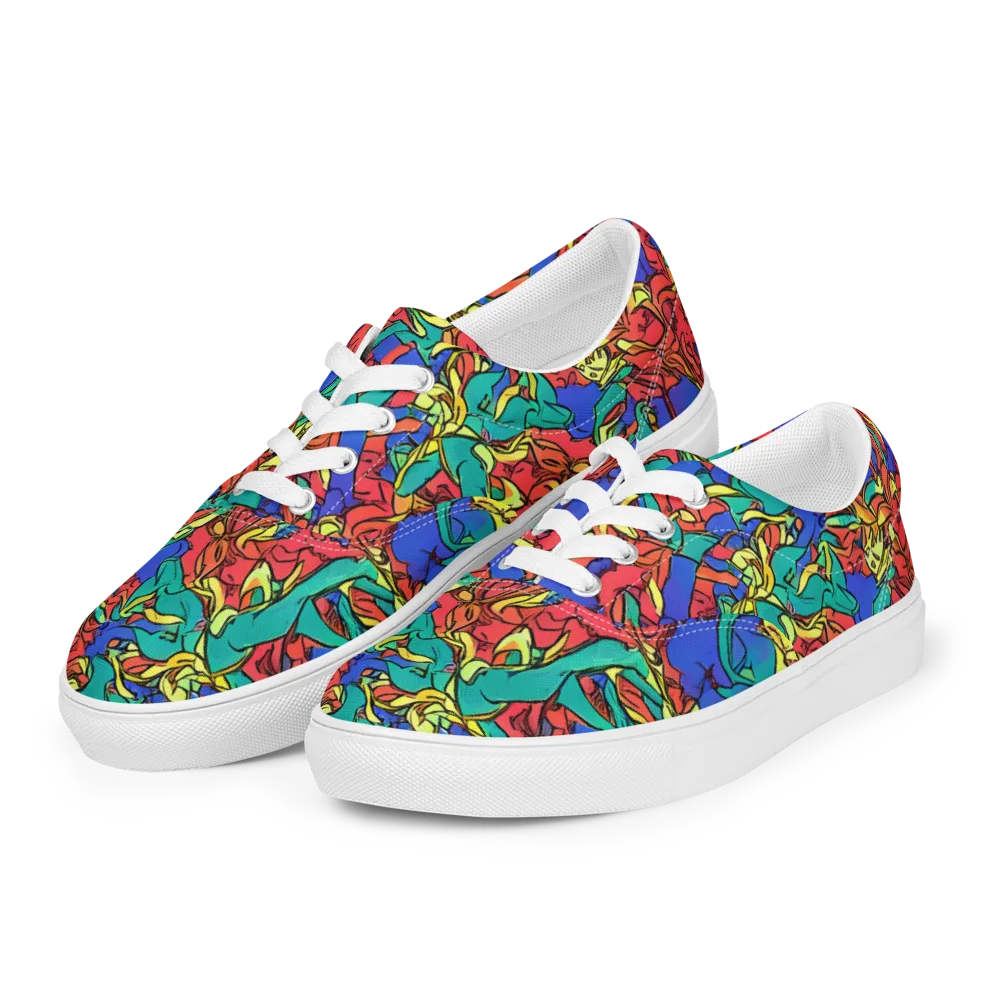 Vivid Bloomstorm on Men's Lace-Up Canvas Shoes — Left Front