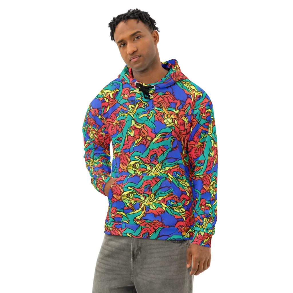 Vivid Bloomstorm on Cotton Hoodie — Left Front