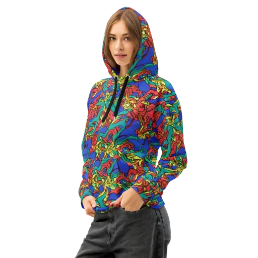 Vivid Bloomstorm on a Cotton Hoodie