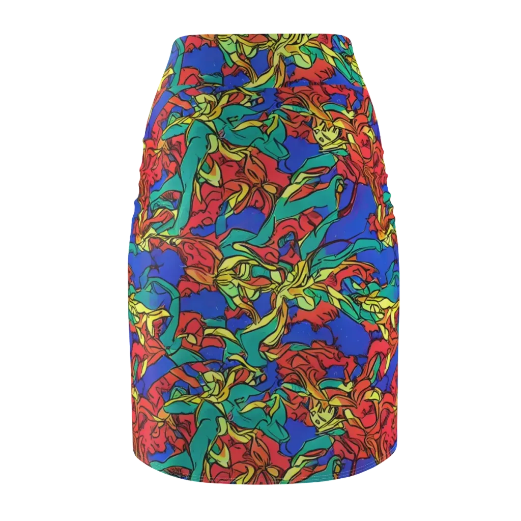 Vivid Bloomstorm on Pencil Skirt — Back