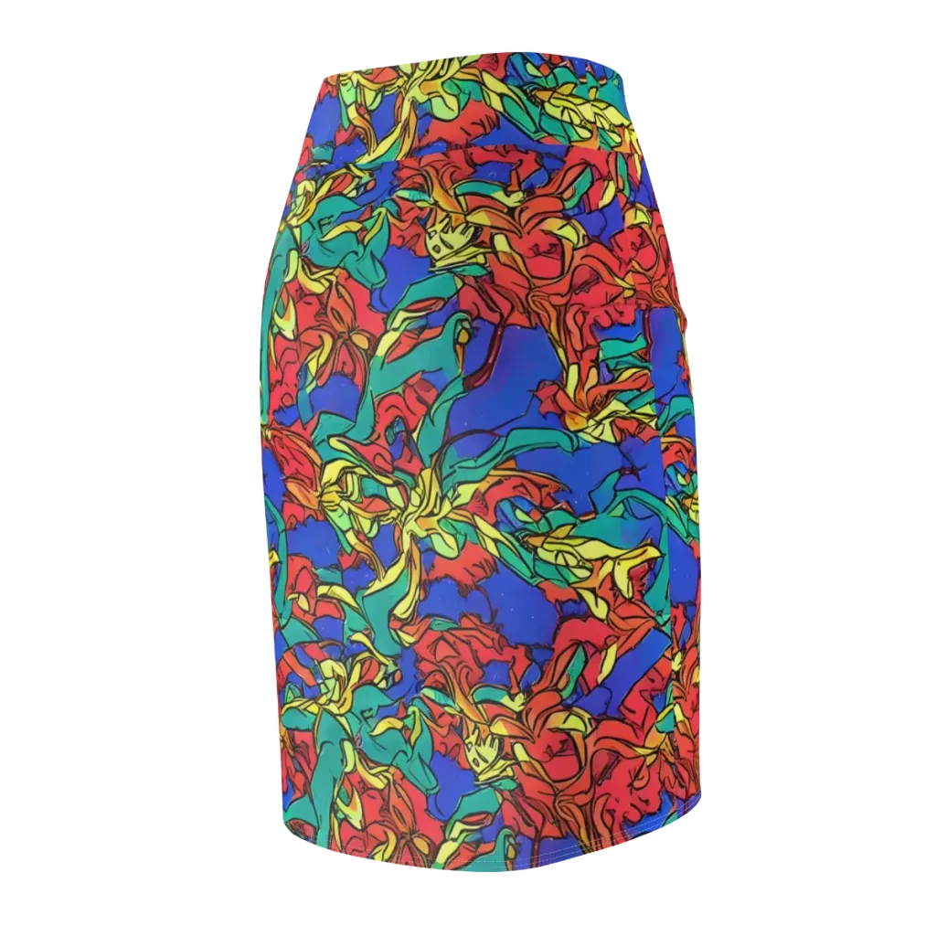 Vivid Bloomstorm on Pencil Skirt — Back Side