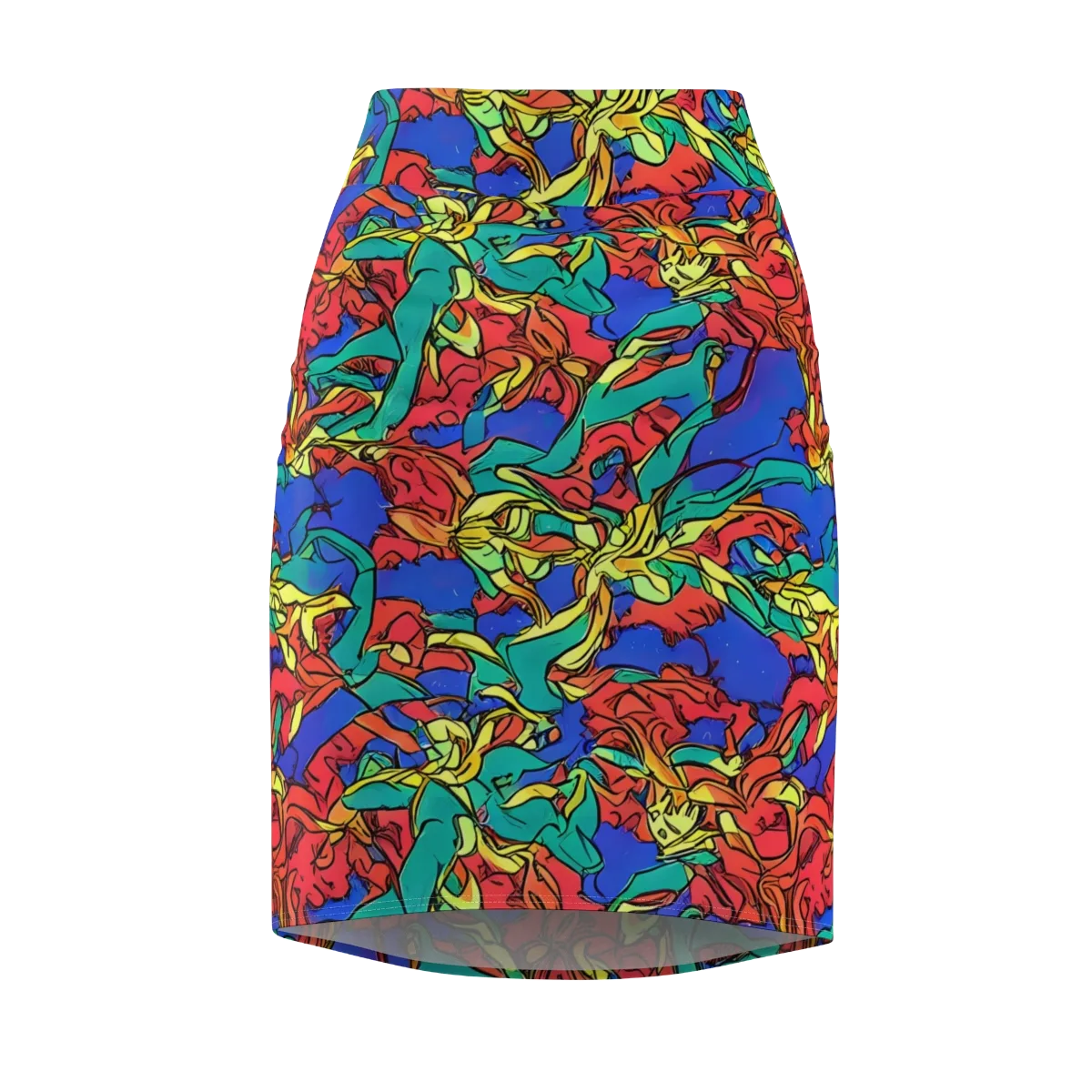 Vivid Bloomstorm on Pencil Skirt — Front