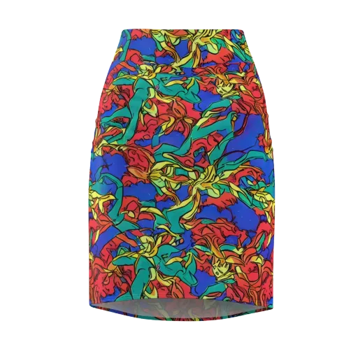 Vivid Bloomstorm on a Pencil Skirt