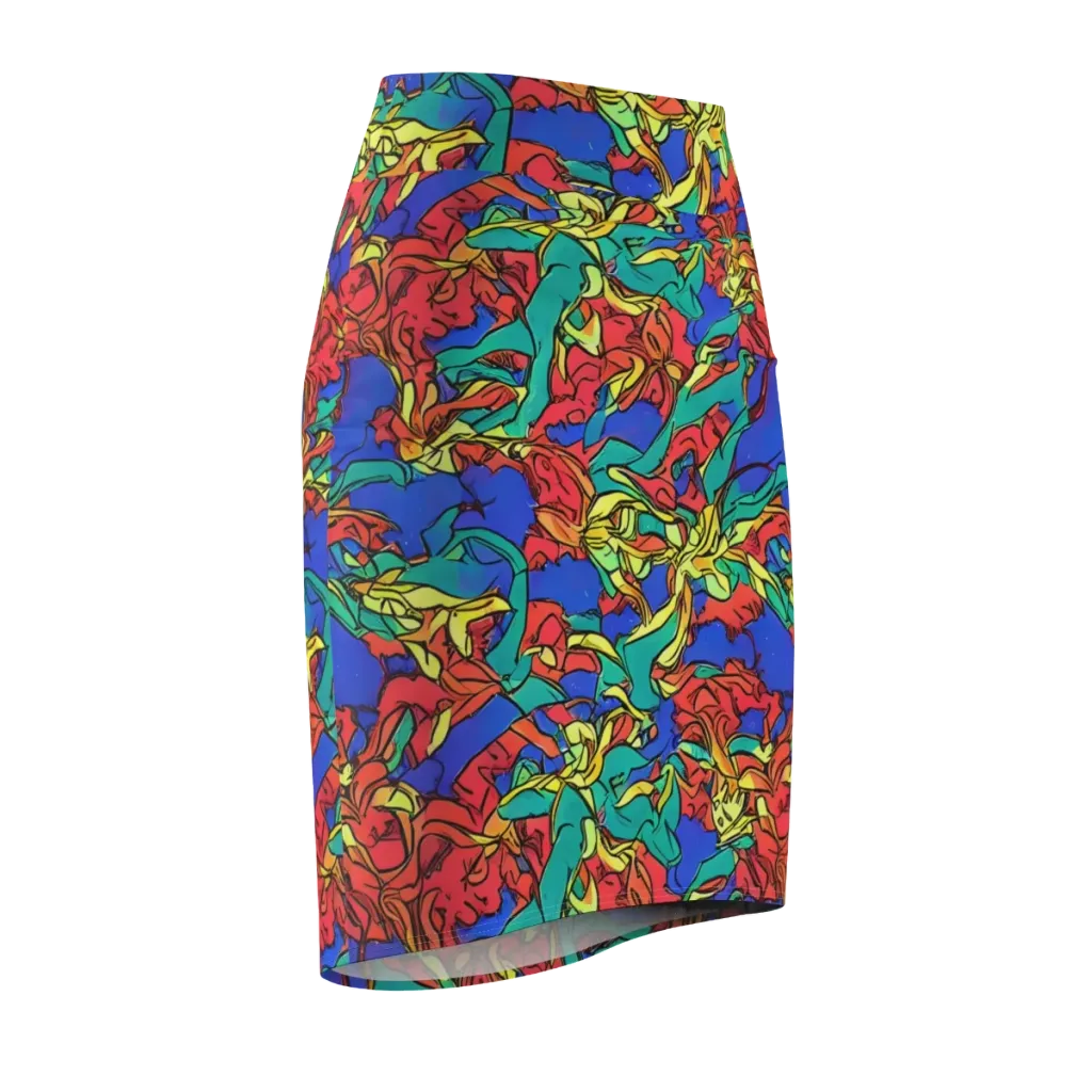 Vivid Bloomstorm on Pencil Skirt — Front Side