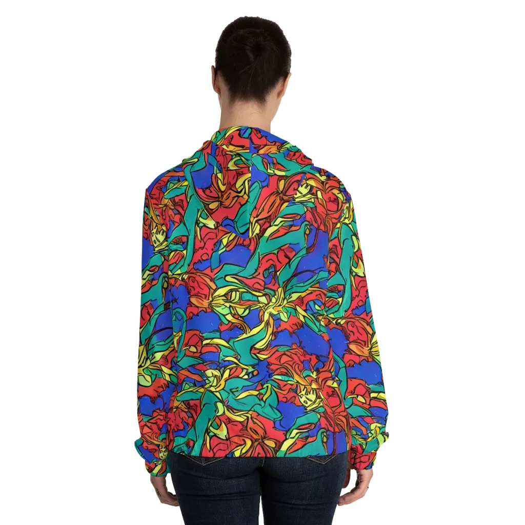 Vivid Bloomstorm on Women's Full-Zip Hoodie — Back On Person