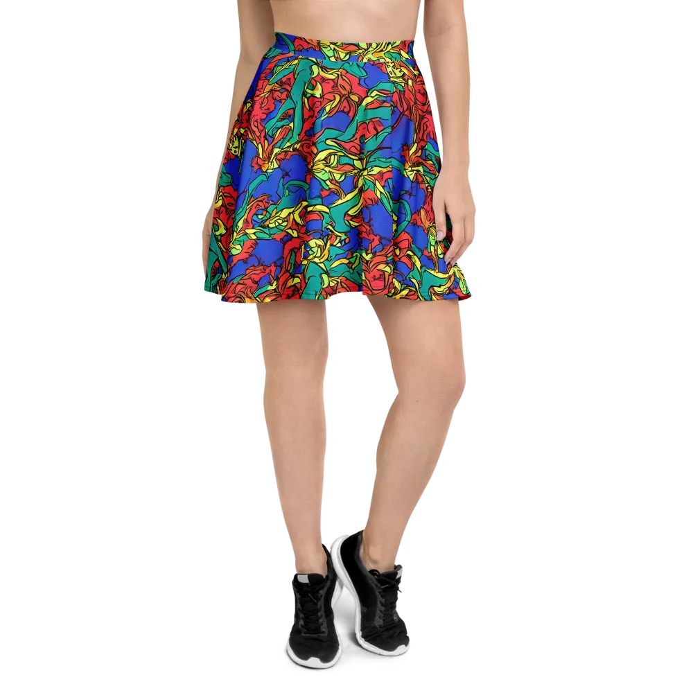 Vivid Bloomstorm on Skater Skirt — Front