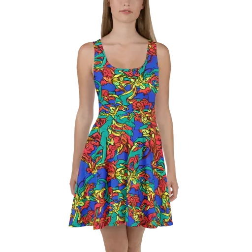 Vivid Bloomstorm on a Skater Dress