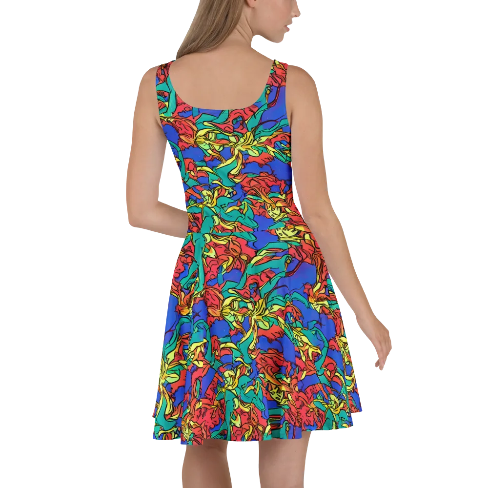 Vivid Bloomstorm on Skater Dress — Back