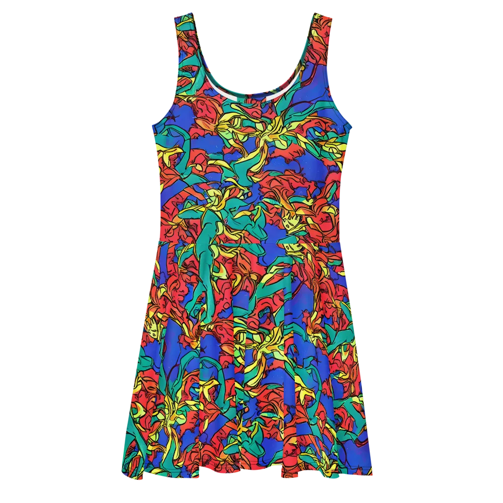 Vivid Bloomstorm on Skater Dress — Front