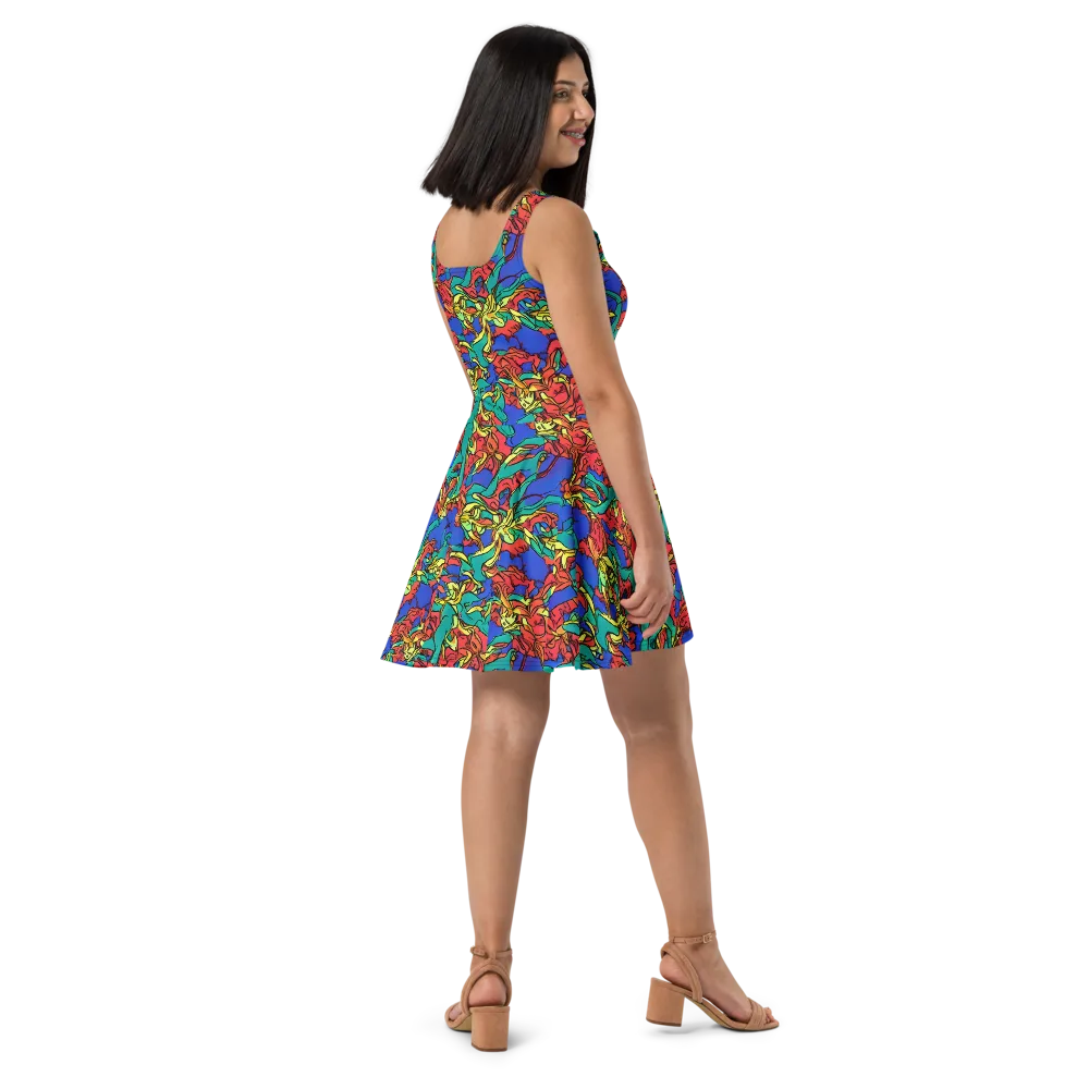 Vivid Bloomstorm on Skater Dress — Right