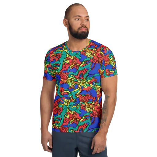 Vivid Bloomstorm on a Men's Athletic T-Shirt
