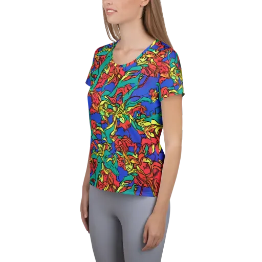 Vivid Bloomstorm on a Women's Athletic T-Shirt
