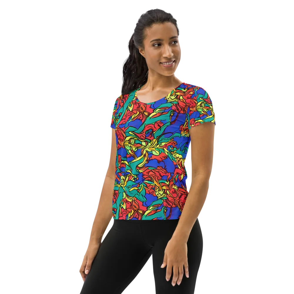 Vivid Bloomstorm on Women's Athletic T-Shirt — Left