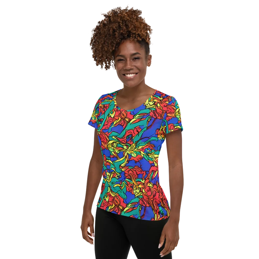 Vivid Bloomstorm on Women's Athletic T-Shirt — Left