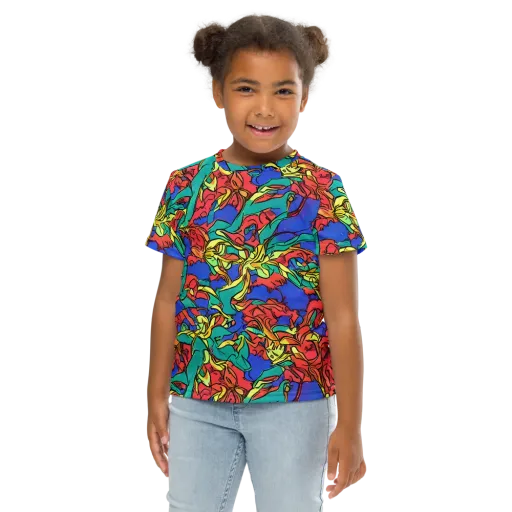 Vivid Bloomstorm on a Kids Crew Neck T-Shirt