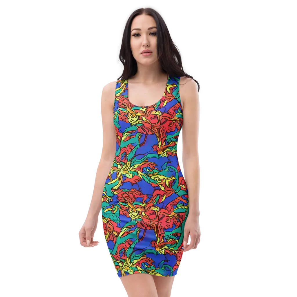 Vivid Bloomstorm on Bodycon Dress — Front