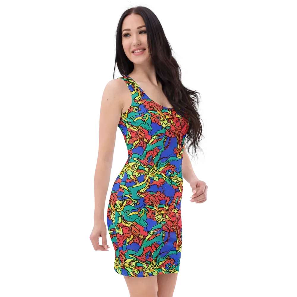 Vivid Bloomstorm on Bodycon Dress — Right Front