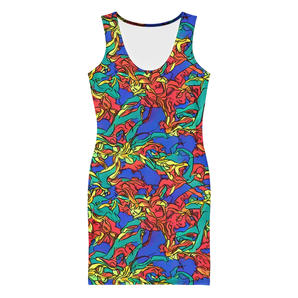 Vivid Bloomstorm on Bodycon Dress — Front