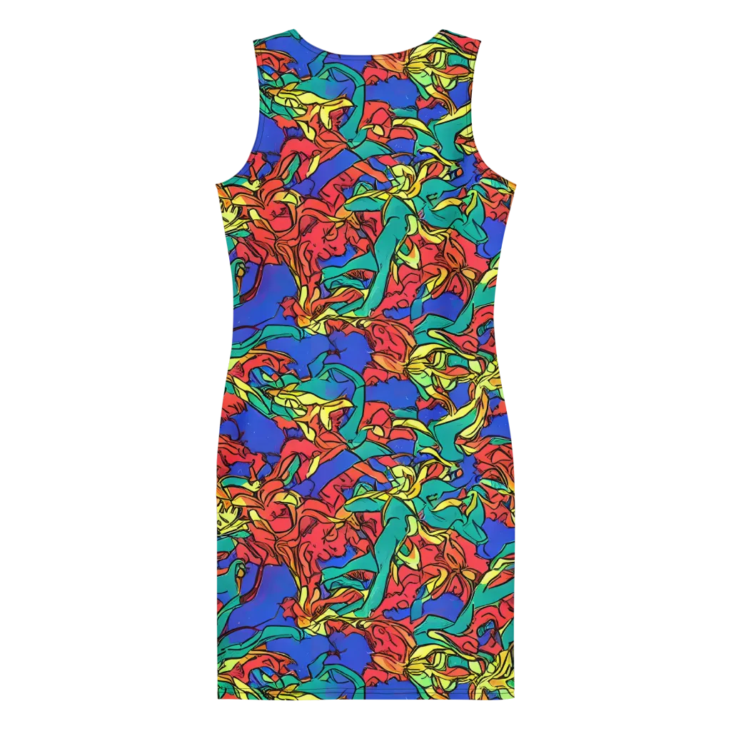 Vivid Bloomstorm on Bodycon Dress — Back