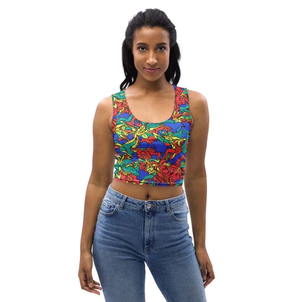 Vivid Bloomstorm on Crop Top — Front