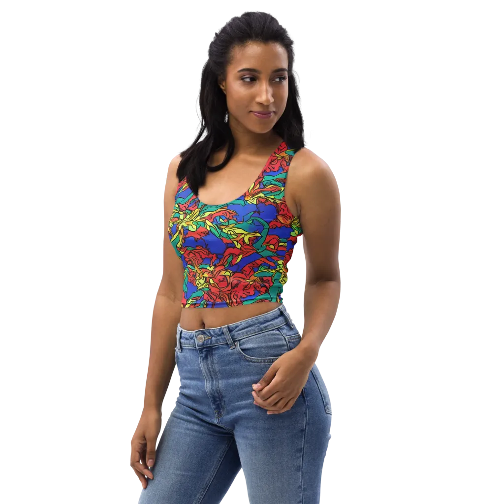 Vivid Bloomstorm on Crop Top — Left Front