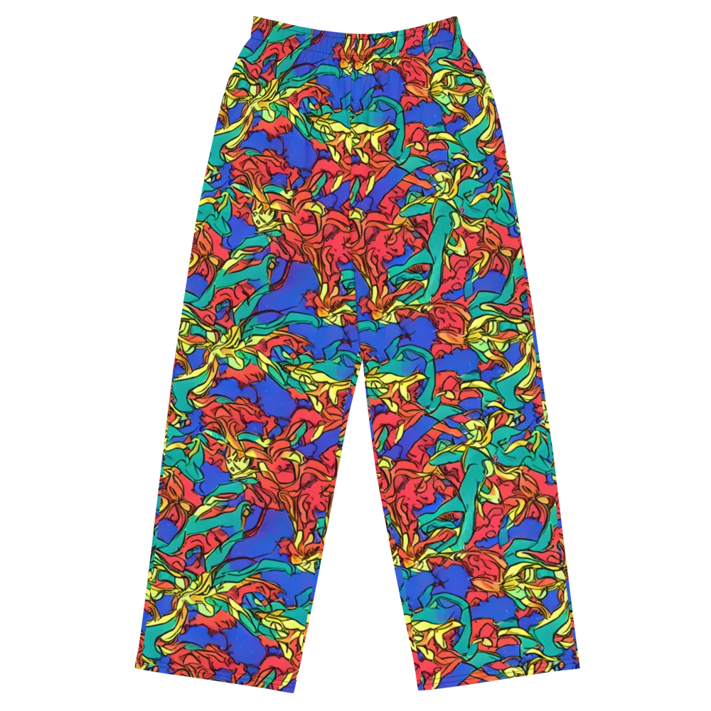 Vivid Bloomstorm on Wide-Leg Pants — Front
