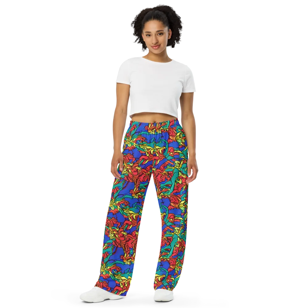 Vivid Bloomstorm on Wide-Leg Pants — Front