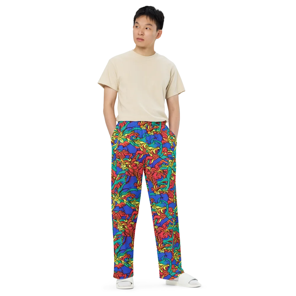 Vivid Bloomstorm on Wide-Leg Pants — Front
